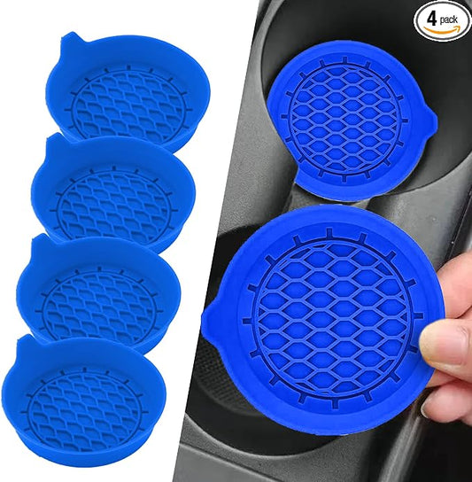 4PCS Car Cup Holder Coasters, Silicone Non-Slip Vehicle Cup Recessed Mats, Sift-Proof Automotive Interior Drink Insert Decor Accessories, Universal for SUV, Sedan, Truck (Blue)