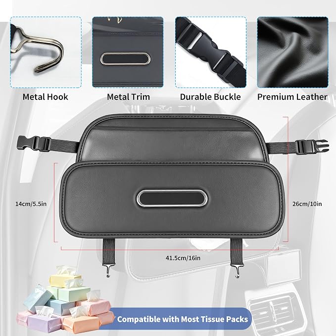 Car Back Seat Organizer,Storage with Cup Holder Tissue Box Holder | Back Seat Car Organizer, Multifunctional Car Organizers, Tissue Box and Storage Box Hook, Leather Backseat Car Organizer