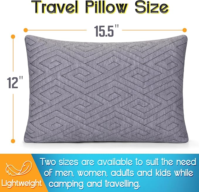 1 MIDDLE ONE Travel Pillow for Sleeping Camping, Memory Foam Small Pillow with Breathable Cover for Backpacking, Airplane, Car (15.5 X 12 Inch)