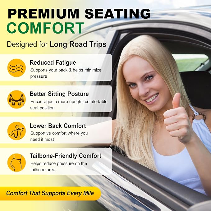 kingphenix 5-Piece Car Seat Cushion Set with Back Support | Full Back Support Pillow and Seat Cushion for Long Driving, Road Trips, Truck, Van, SUV, Gray