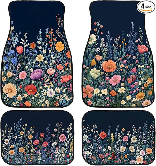 Wildflower Car Floor Mats Set of 4 Colorful Bloom Floral Field Automotive Foot Mats Rugs Carpet for Car Non-Slip Auto Car Accessories Universal Fit Car Accessories for Truck