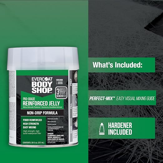 Evercoat Body Shop 105068 Pro-Grade Reinforced Jelly, Fast Drying Non-Drip, Multipurpose for Dents in Aluminum, Fiberglass & More, Easy Mix Hardener Included 26 Fl Oz.