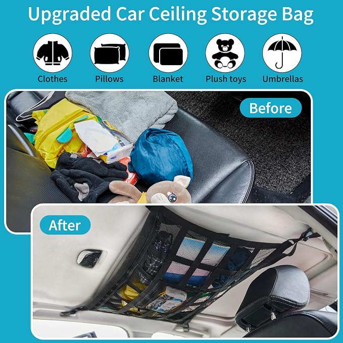 KOZR Car Ceiling Cargo Net - 31.5"*21.6" Car Ceiling Storage,Effortless Cargo Organization, Heavy-Duty Load Capacity, Secure & Reliable Design