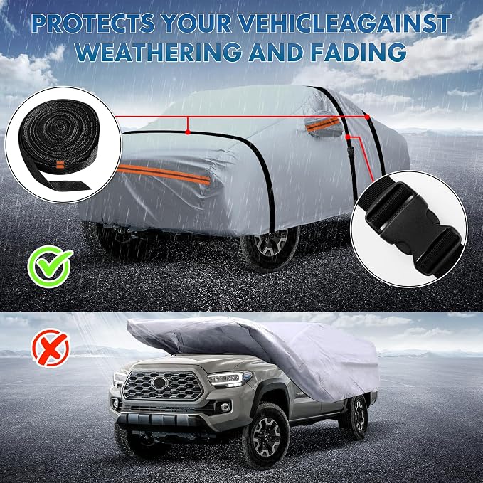 Car Cover, Fit for 178"-189" Length Sedan, 6-Layer All-Weather Waterproof, Universal in All Seasons, Snow Prevention, Rainproof, Acid Rainproof, Sunscreen, Orange Reflective Strip