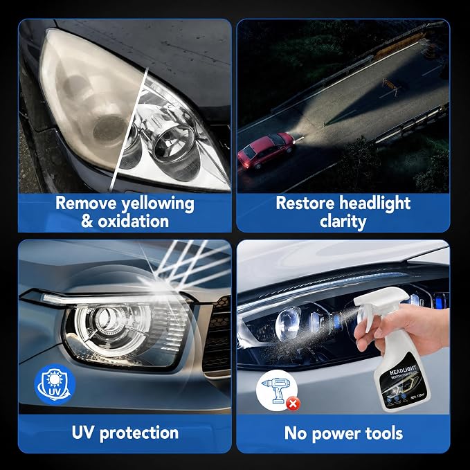 Fvquhvo Headlight Restoration Kit, Headlight Oxidation Remover with UV Protection Coating, Headlight Lens Restorer & Cleaner for Yellowing & Cloudy Lenses, Headlight Polishing Kit, Quick & Easy DIY