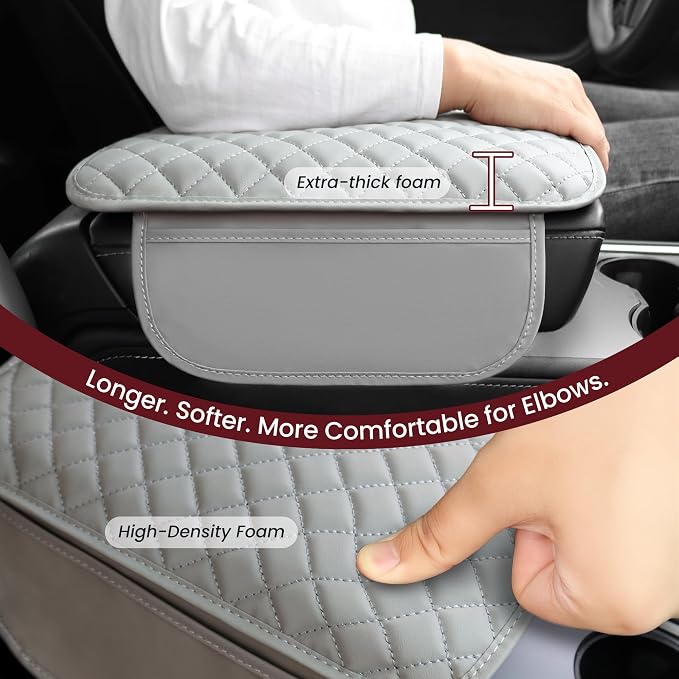 Upgraded Car Middle Center Console Cover with 2 Storage, Microfiber Leather Car Armrest Cover Cushion for Most Vehicles, 0.5 inch Memory Foam Comfort Stylish Leather Scratch-Resistant, Thickened