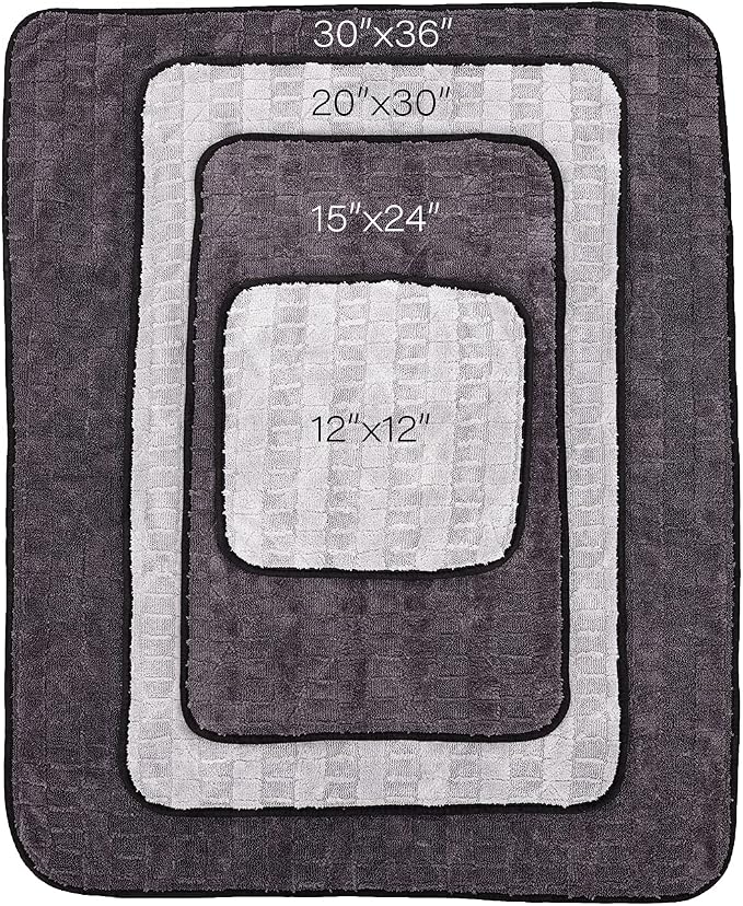 The Rag Company Gauntlet Car Drying Towel, Ultra-Absorbent 70/30 Blend Korean Microfiber, Dries Vehicles Faster Without Scratching, 900 GSM, 12x12 Inches, Ice Grey/Grey, 3-Pack