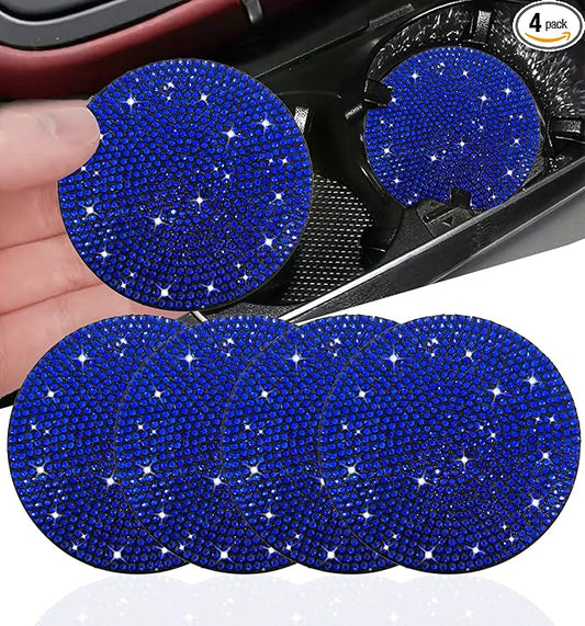 NBTEPEM 4pcs Bling Car Cup Holder Coaster, 2.75 inch Anti-Slip Shockproof Universal Fashion Car Coasters Insert Bling Crystal Rhinestone Automotive Interior Accessories for Women (Blue)