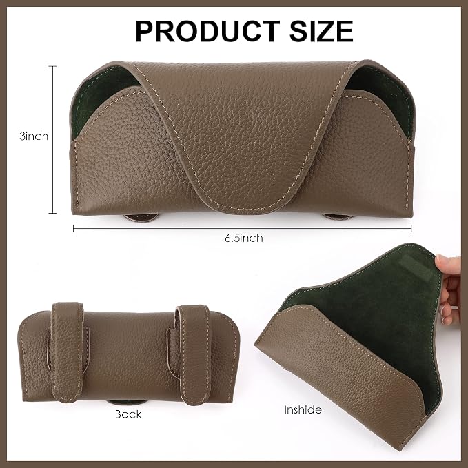 Magnetic Sunglass Holder for Car Visor, Leather Car Glasses Holder | Khaki Visor Accessories Eyeglasses Holder Glasses Storage Case