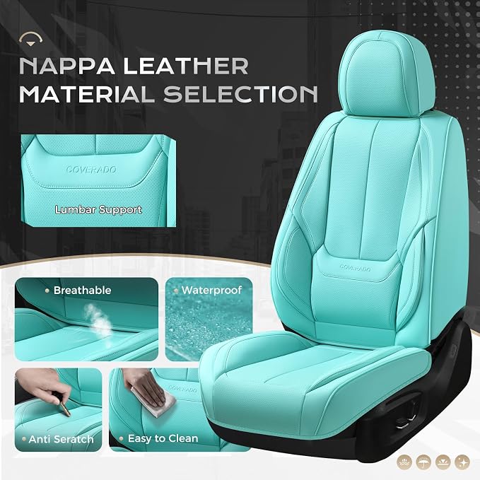 Coverado Car Seat Covers, Seat Covers for Cars, Waterproof Leather Auto Seat Protectors, Leather Car Seat Cushion, Car Interiors Accessories Universal Fit for Most Cars