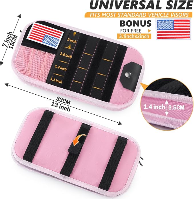 GNEGNI Tactical Car Sun Visor Organizer - Rigid MOLLE Panel Vehicle Storage Pouch with 3 Straps - Car Interior Document and Tool Holder for Truck, SUV, Jeep (13" x 7") (Pink)