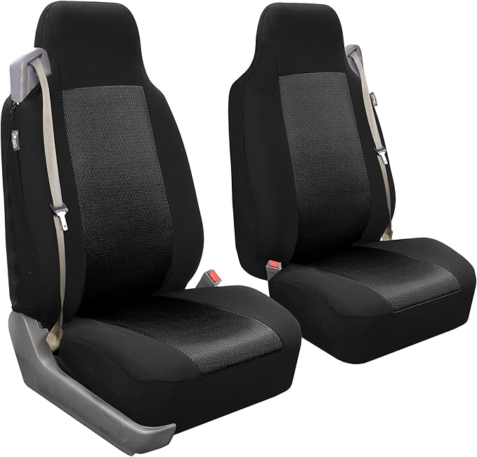 FH Group FH-FB302114 All Purpose Flat Cloth Car Seat Covers Solid Black Color with F11306 Vinyl Floor Mats- Fit Most Car, Truck, SUV, or Van