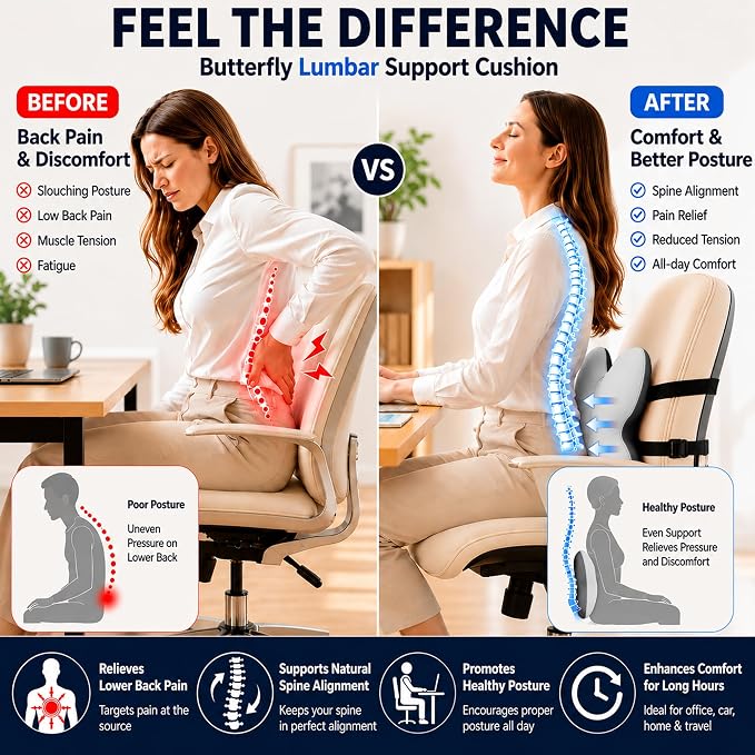 Memory Foam Lumbar Support Pillow,Back Support for Office Chair,Back Pillow for Chair,Ergonomic Lower Back Cushion for Desk Chair,Computer Chair,Gaming Chair and Car Seat,Washable Cover(Gray)