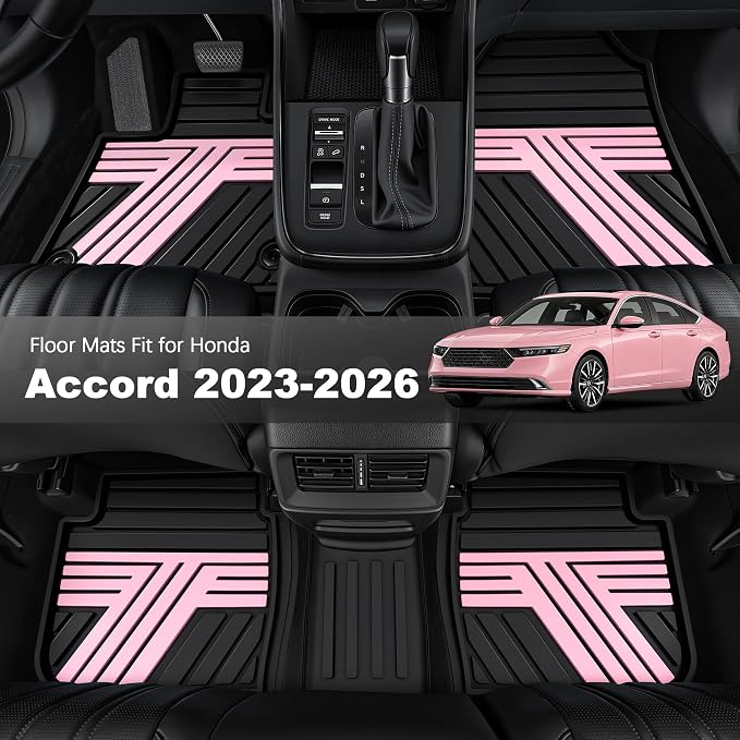 Floor Mats Fit for Honda Accord 2026 2025 2024 2023 (Gasoline & Hybrid), All Weather Protection Custom Fit Anti-Slip Floor Liners,1st & 2nd Row, Black & Pink