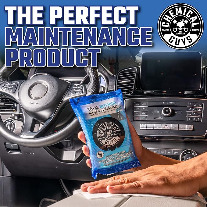 Chemical Guys, Total Interior Cleaner & Protectant Wipes, Multi-Use, 50 Ct | Multi-surface wipes clean dashboards, doors, seats and trim on the go, fifty per pack for quick interior touch-ups