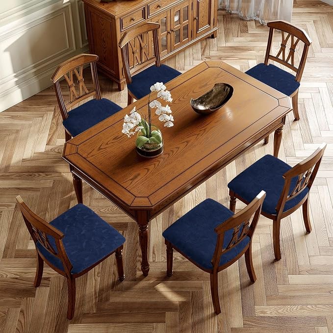 Waterproof Seat Cover for Dining Room Chair Seat Covers Washable Kitchen Chair Seat Slipcovers Protector (Navy Blue, 4 PCS)