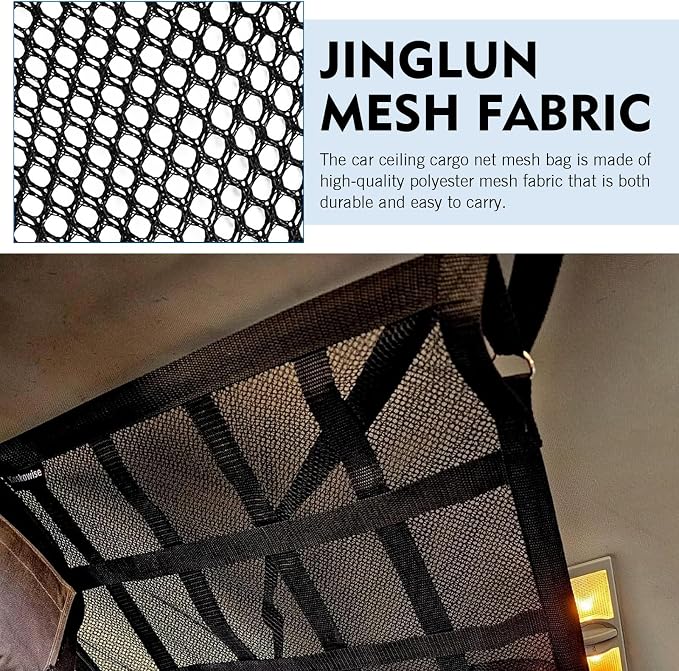 WZP Car Ceiling Cargo Net, 31.5" x 20.9" Double-Layer Mesh Car Roof Storage Ceiling Cargo Net with Adjustable D-Buckle, Universal Auto Accessories for SUVs, Road Trips, Camping Essentials