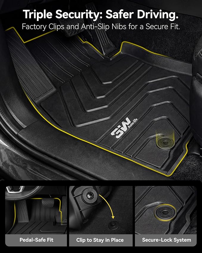 3W Floor Mats & Backrest Mats & Cargo Mats for Mazda CX-90/CX-90 PHEV 2026 2025 2024 7 Seats with 2nd Row Bucket Seats, All Weather TPE Custom Fit Floor Liners Accessories