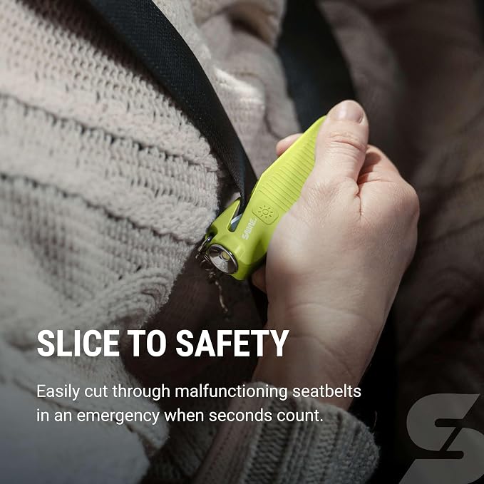 Sabre Safe Escape™ 3-in-1 Car Escape Tool for Car Safety with Spring-Loaded Window Breaker, No Swing Required, Seat Belt Cutter, LED Flashlight, Compact Auto Safety Tool for Emergencies
