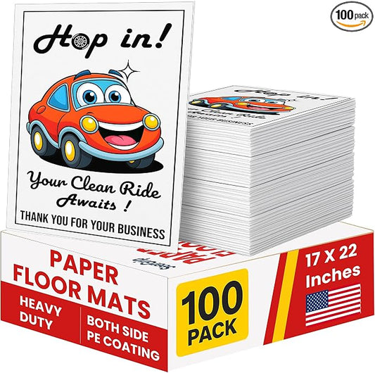 100 Paper Floor Mats For Cars - Waterproof Disposable Car Floor Mats, Car Detailing Supplies,Tapetes Para Carro, Automotive Auto Detailing, Carpet Protector,Resists water,oil, snow & dirt (17 X 22 In)
