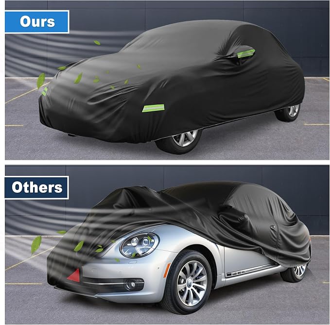 ACROPIX Car Cover Waterproof All Weather Full Exterior Cover Rain Hail Sun Protector Car Cover Black Fit for Volkswagen Beetle Bug-Sedan 2DR 1960-1980 with Door Zipper - Pack of 1