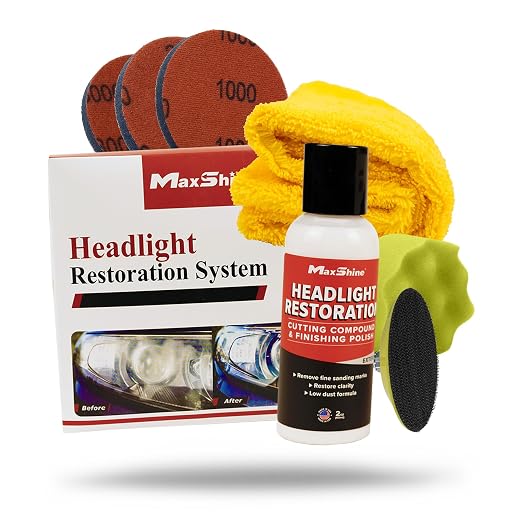 Maxshine Headlight Restoration Kit (MHL01) – Restores Headlight Clarity, Removes Oxidation, Yellowing, and Scratches – Improve Light Output and Night Visibility – DIY Headlight Cleaner – Made in USA