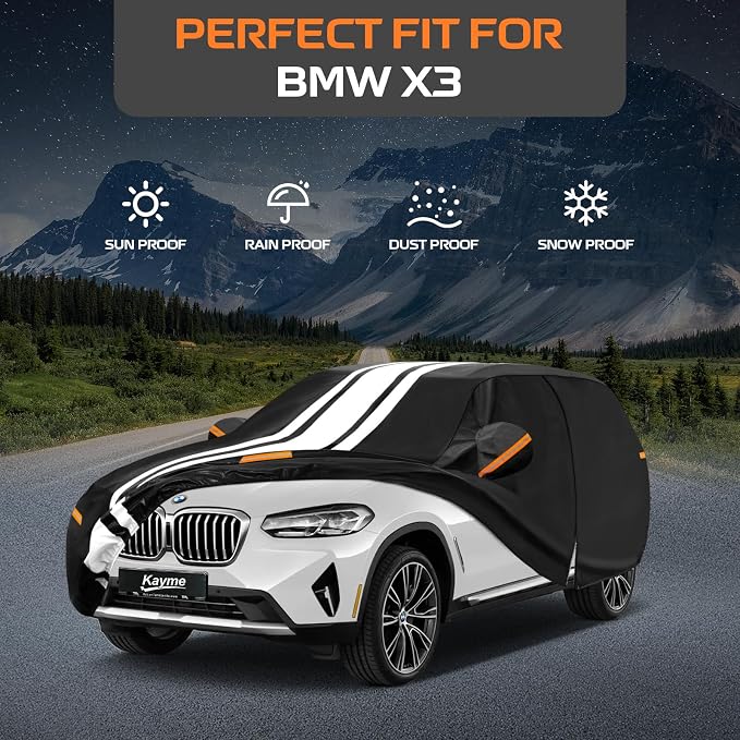 Kayme Heavy Duty Car Cover Custom Fit for BMW X3/X3 M (2003-2026) Waterproof All Weather for Automobiles, Gift with Tape/Towel, Outdoor Full Exterior Cover Rain Snow Sun UV Protection.