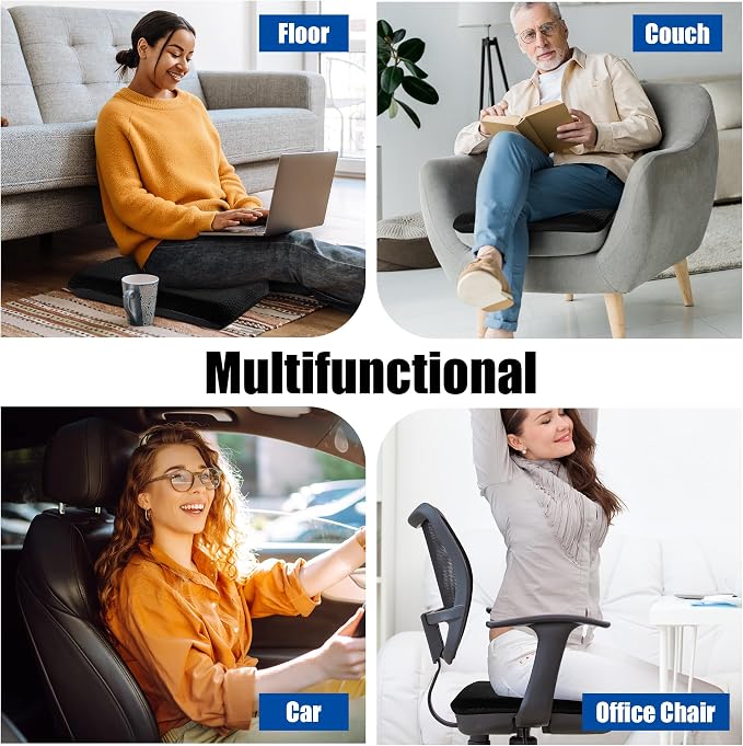 HOMBYS Tufted Furry Recliner Seat Cushion for Elderly Foam Curved Edge Large Square Seat Cushion for Office Chair, Car, Floor Pillow, No Pressure on Thighs (Black)