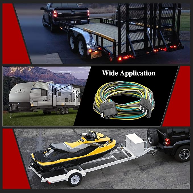 LIMICAR Trailer Wiring Harness Kit, 25ft Trailer Wire with 4 Flat Extension Connector, 4 Pin Flat Wishbond Wiring Light Kit for Utility Boat