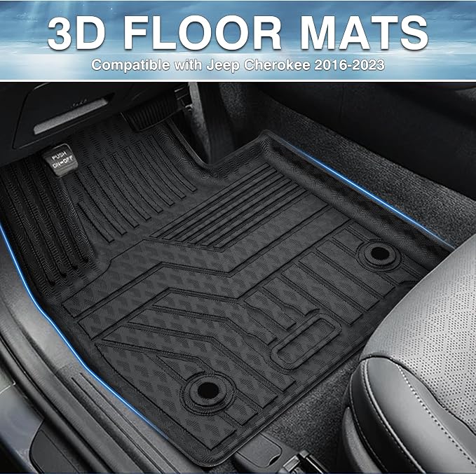 Mixsuper Floor Mats for Jeep Cherokee 2016-2023 (Not for Grand Cherokee), Custom Fit TPE All-Weather Floor Liners, Waterproof Anti-Slip Heavy Duty Mats, 1st and 2nd Row Accessories Set Black