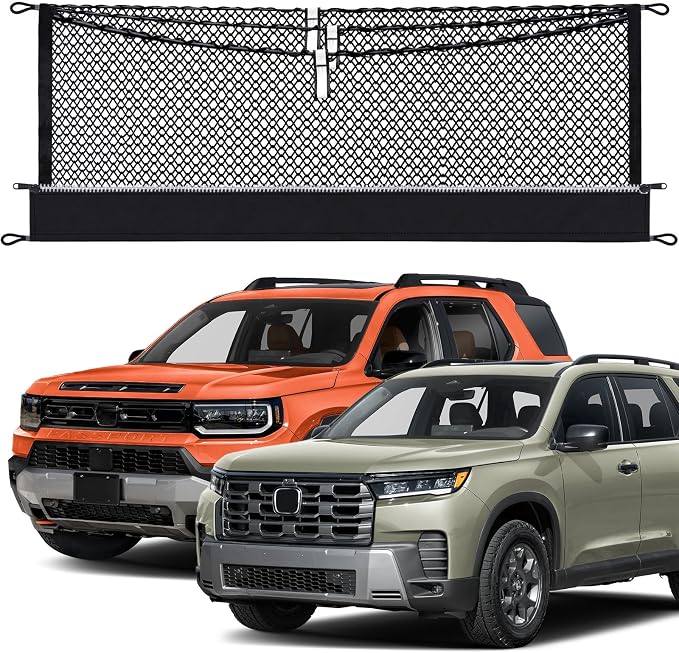 3Layer Cargo Net for Honda Pilot & Passport 2023-2026, Zipper Bag Trunk Net | Heavy Duty Oxford Cargo Organizer Storage Nets for SUV with Carabiners for Camping, Groceries,and All Weather Conditions