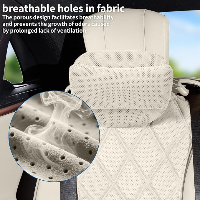2 Pack Car Neck Pillow, Ergonomic Car Headrest Neck Rest Cushion | Car Headrest Pillow, Suede Car Neck Pillow with Adjustable Strap, Ergonomic Car Neck Support for Relieve Driving Fatigue