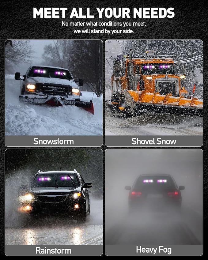 HLauto 2002L Emergency Dash Strobe Lights: Purple White Safety Lights, Flashing Warning Hazard Windshield Visor Traffic Light Bars for Trucks, Construction Vehicles (2x8.5 inch, 48LED)