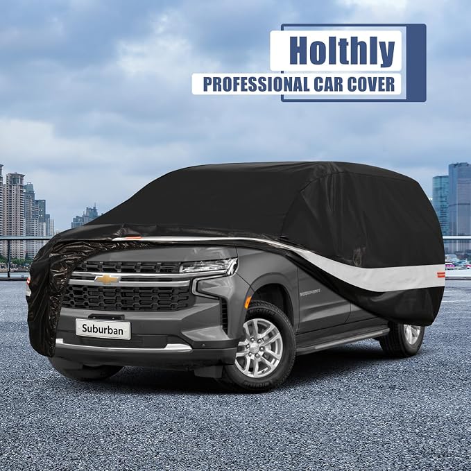 10 Layers SUV Car Cover Custom Fit for Chevrolet Chevy Suburban (1973-2026) Waterproof All Weather for Automobiles, Outdoor Full Cover Sun UV Rain Protection with Cotton.Black