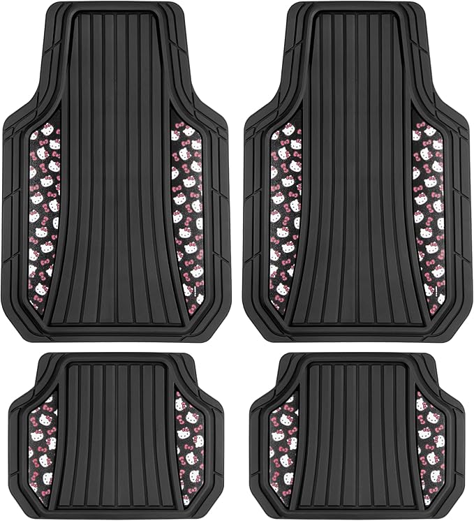 Hello Kitty Car Mats 4pc Floor Mats for Cars Trucks SUVs Black Car Floor Mats for Women Men Accessories Rubber Heavy Duty Cute Non-Slip Always Front Rear Hello Kitty Cars Accessories Black/Red