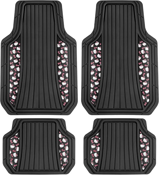 Hello Kitty Car Mats 4pc Floor Mats for Cars Trucks SUVs Black Car Floor Mats for Women Men Accessories Rubber Heavy Duty Cute Non-Slip Always Front Rear Hello Kitty Cars Accessories Black/Red