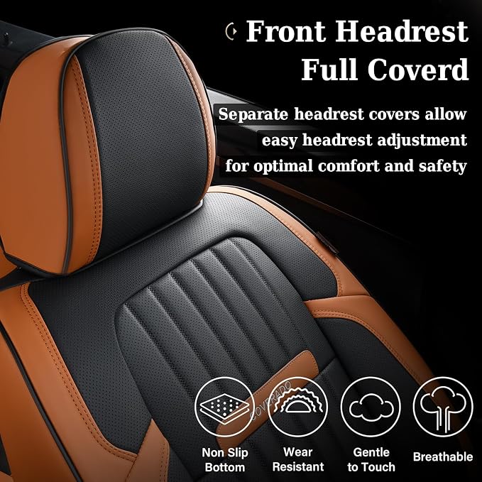 Coverado Car Seat Covers Full Set, Nappa Leather Seat Covers for Cars, Car Seat Protector Car Seat Cushion, Front and Back Seat Protectors Cushions Universal Fit for Most Cars Vehicles(Brown&Black)