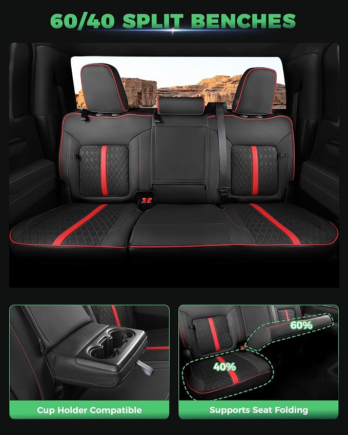 Custom Fit Seat Covers for 2019-2026 Sierra/Silverado 1500 CrewCab | Fits 2500/3500HD 2020-2026, with Rear Armrest/Seatback Storage, Faux leather, Waterproof, Scratch-resistant, Easy-clean