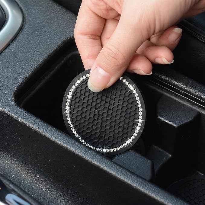 Car Cup Holder Coasters, Bling Cup Holder Insert Coaster Car Interior Accessories-2.75 inch Silicone Anti Slip Car Coaster-Universal (Pack of 2)