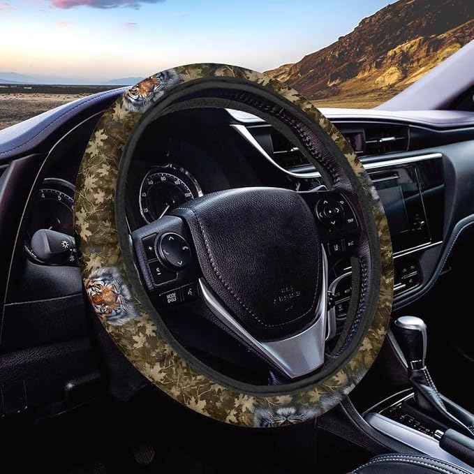 AFPANQZ Car Steering Wheel Covers 14-15" inch Universal Fit Protection | Tiger Branch Automotive Steering Wheel Cushion, Soft Anti-slip Universal Car Interior Accessories, Easy Install