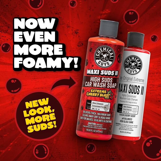 Chemical Guys CWS_101_16 Maxi-Suds II Foaming Car Wash Soap (Works with Foam Cannons, Foam Guns or Bucket Washes) Safe for Cars, Trucks, Motorcycles, RVs & More, 16 fl oz, Cherry Scent (Pack of 2)