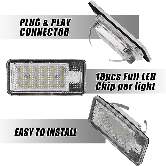 X AUTOHAUX 2 pcs LED License Plate Light Car Number Lamp Replacement White Light for Audi A3 S3 A4 S4 A5 S5 A6 S6 A8 S8 Q7