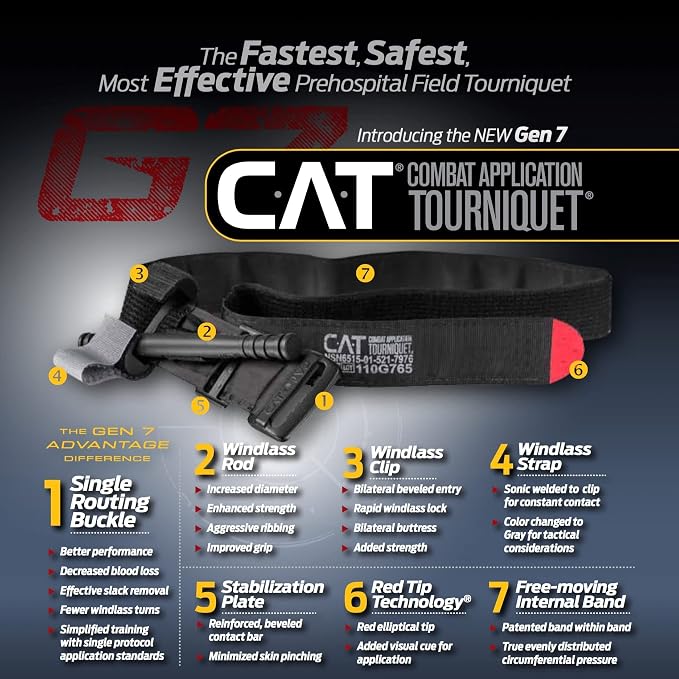 EVERLIT Emergency Trauma Kit, CAT GEN-7 Tourniquet 36" Splint, Military Combat Tactical IFAK for First Aid Response, Critical Wounds, Severe Bleeding Control (Black)