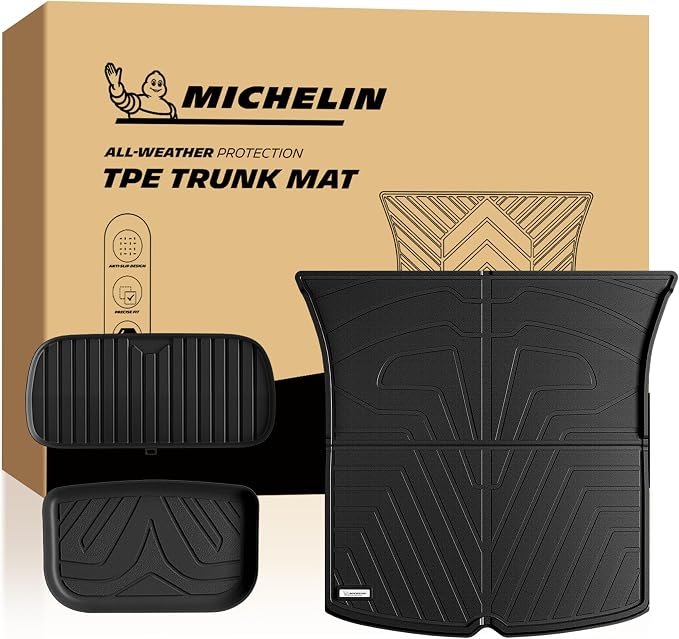 Michelin Vehicle Mat, All-Weather TPE Custom Fit Liner for Tesla Model Y 5 Seat Trunk Mats 2025-2027 (3 Piece), Elite