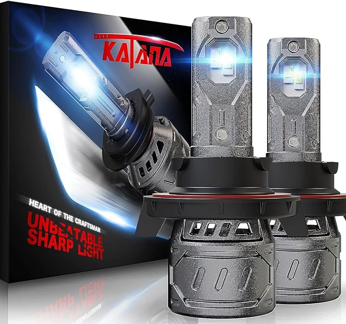 Katana H13 Bulbs,9008 400% Brightness 6500K 1:1 Size Plug and Play Fog of 2 | Cooling Fan,High/Low Beam,360°Beam Angle