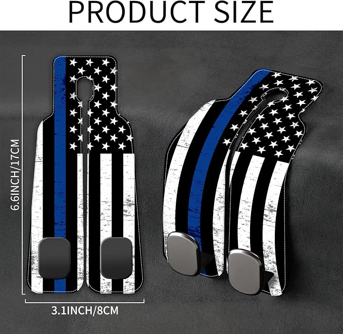 Car Headrest Purse Hanger Grunge Blue and Black American Flag 1 Pack Bag Purse Holder for Car Premium Leather Double Metal Hook for Handbags, Grocery Bags and Phones
