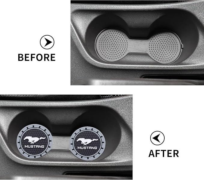 Car Cup Coaster, 2PCS Universal Non-Slip Cup Holders, Compatible with Ford Mustang Car Cup Holder Coasters，Car Drink Coaster Holder Accessory, Black