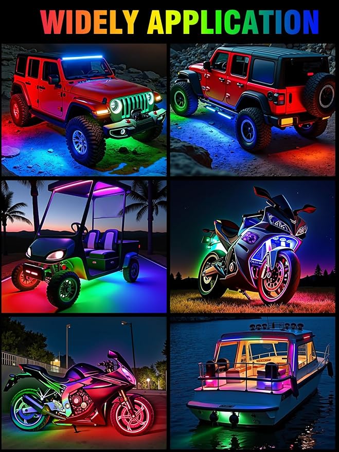 Car Led Light Strip IP67 Waterproof 8Pcs - Green Blue Red White | 12V 11Inch Footwell & Underglow Lights, Interior & Exterior Decoration, Fits SUVs, Trucks, Motorcycles, Boats, Golf Carts