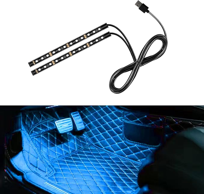 Car LED Strip Light, 24 LED 12V USB Port, Ice Blue | RGB Neon Auto Interior Atmosphere Lights, Under Dash Ambient Night Light, Universal Decorative Lamp Accessory for Car Truck
