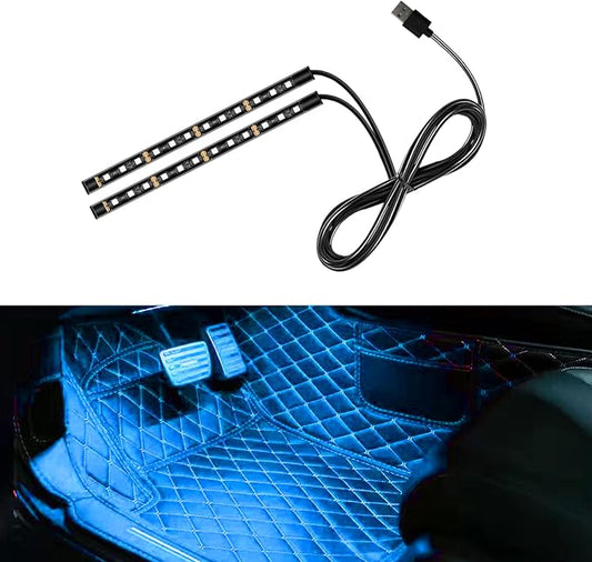 Car LED Strip Light, 24 LED 12V USB Port, Ice Blue | RGB Neon Auto Interior Atmosphere Lights, Under Dash Ambient Night Light, Universal Decorative Lamp Accessory for Car Truck